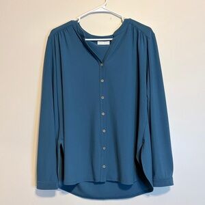 Susan Graver Teal Button-Up Blouse